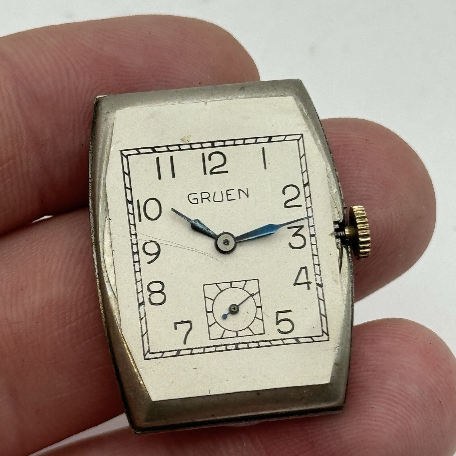 24mm RUNNING Gruen Precision 115 Curved Art Deco Tank Watch Vintage TO RESTORE