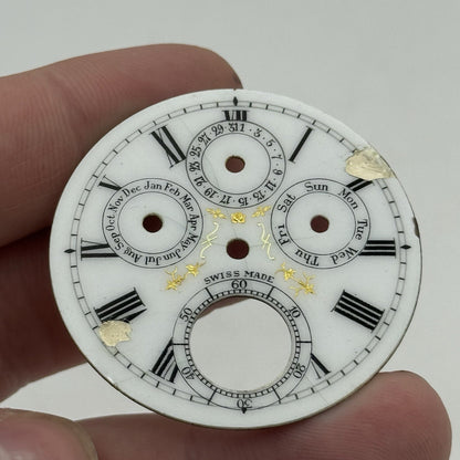 42mm Triple Date Full Calendar Porcelain Patterned Pocket Watch Dial Spares