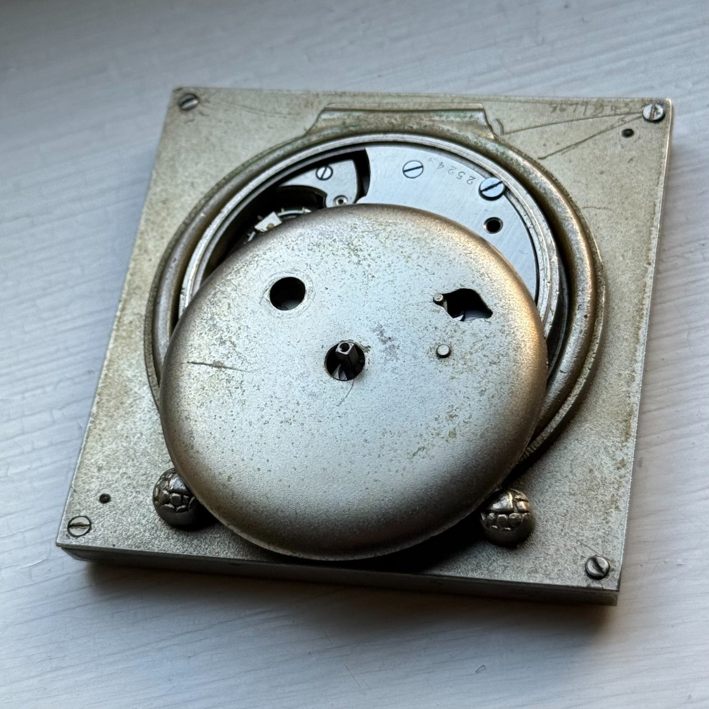 Vintage 8-Day Clock Square Unusual Metal Dore Fab Suisse 6 Jewels To Repair