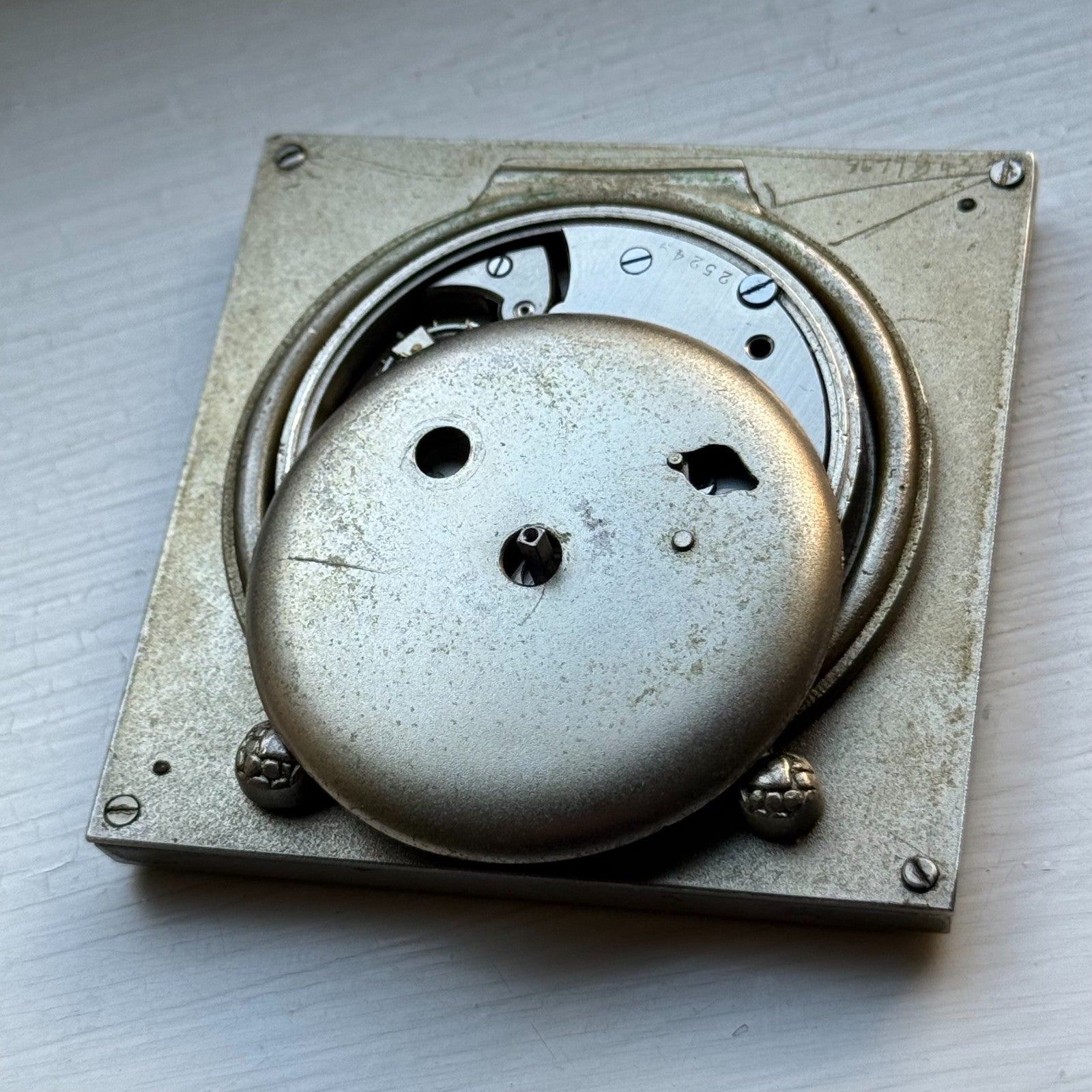 Vintage 8-Day Clock Square Unusual Metal Dore Fab Suisse 6 Jewels To Repair