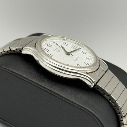 Adina Design Ladies Quartz Watch Date Dial Silver Tone Stretch Band Working 33mm