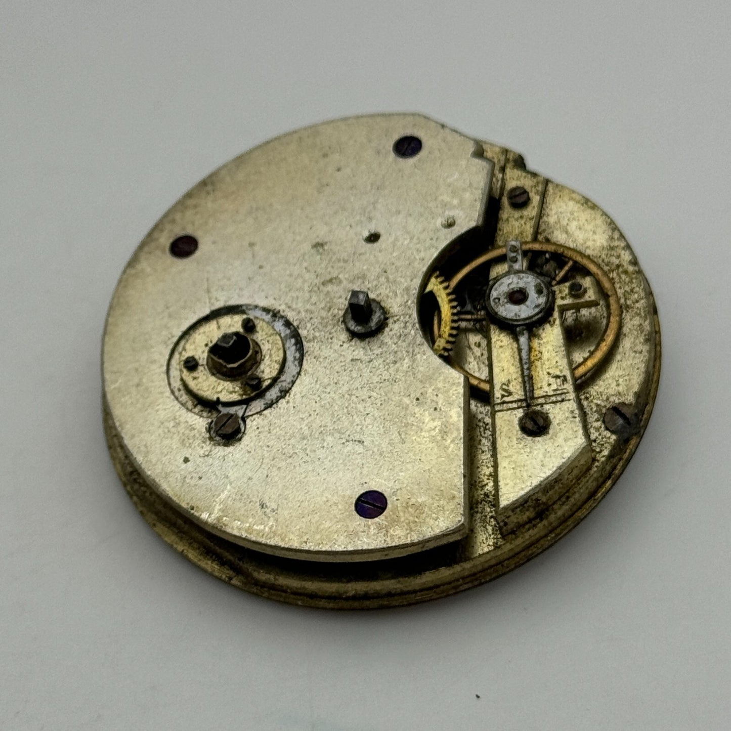 47.6mm Antique Unidentified Key Wound Pocket Watch Movement Dial PARTS REPAIR