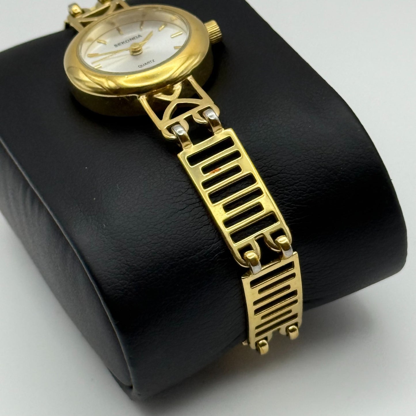 22mm Working Ladies Sekonda Gold Tone Panel Bracelet Quartz Watch 6 Inches