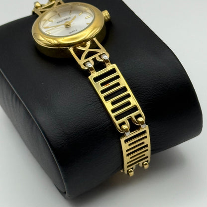 22mm Working Ladies Sekonda Gold Tone Panel Bracelet Quartz Watch 6 Inches