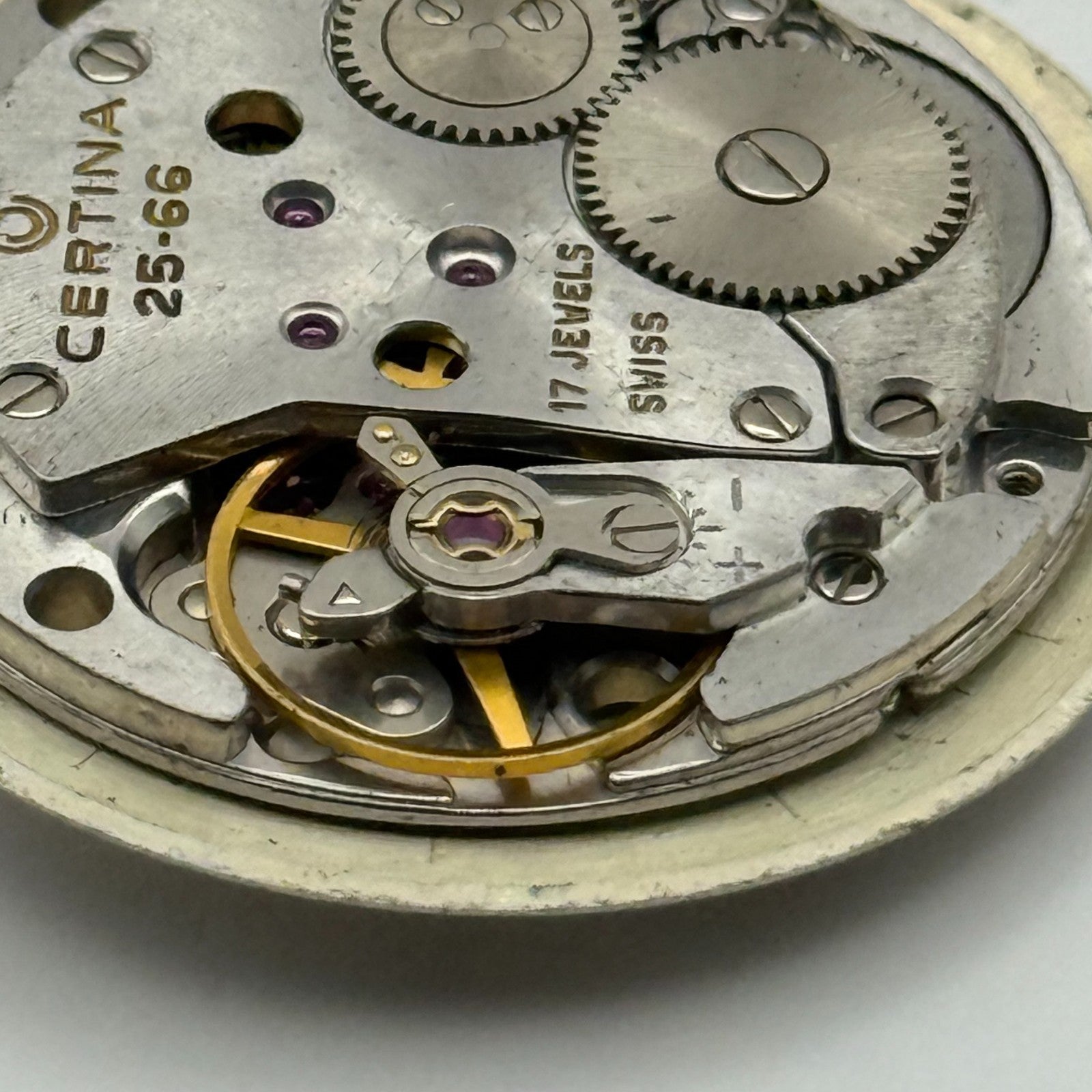 Certina 25-66 Watch Movement Manual Wind Vintage Swiss 17 Jewels Parts 25.8mm