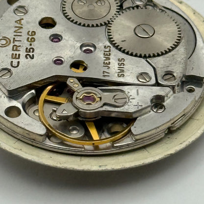 Certina 25-66 Watch Movement Manual Wind Vintage Swiss 17 Jewels Parts 25.8mm