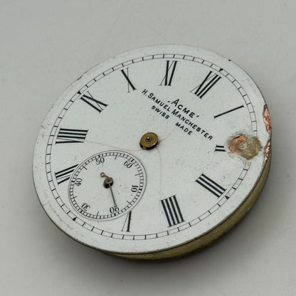 44.1mm Antique H Samuel Manchester Patent Balance Pocket Watch Movement PARTS