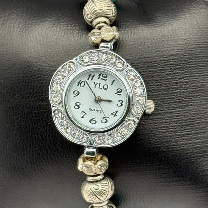 YLQ Ladies Quartz Watch Crystal Accents Beaded Design Bracelet Working 25mm