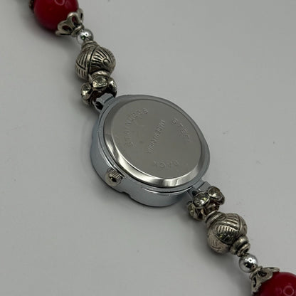 YLQ Ladies Quartz Watch Crystal Accent Case Red Beaded Bracelet Working 25mm