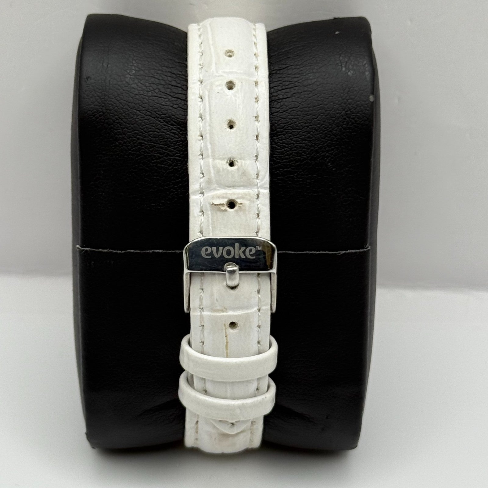 Evoke Ladies Quartz Watch Silver Dial Glitter Bezel White Strap Working 30mm