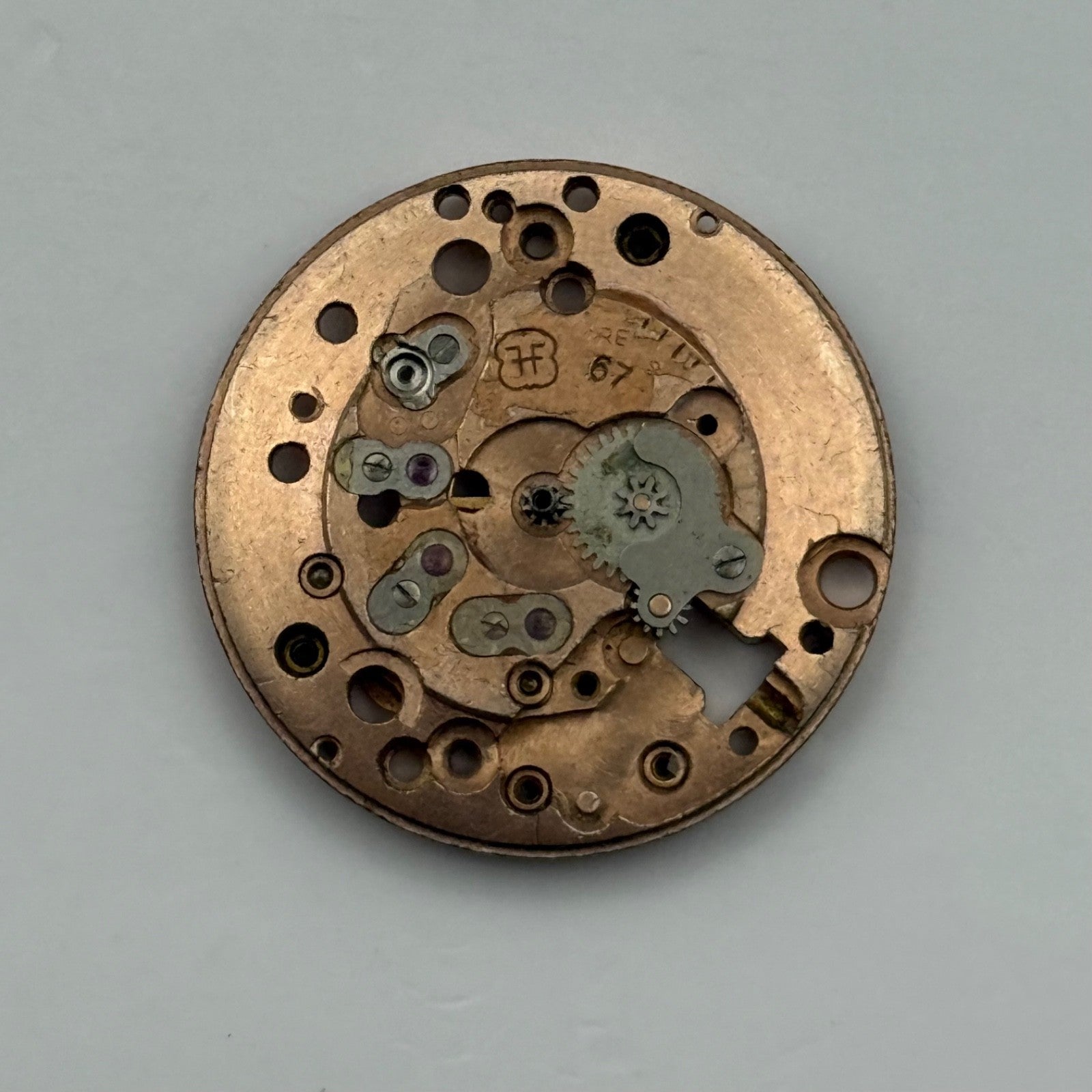 FHF 67 Watch Movement Main Plate Manual Wind Vintage Swiss Parts Repair 23.6mm