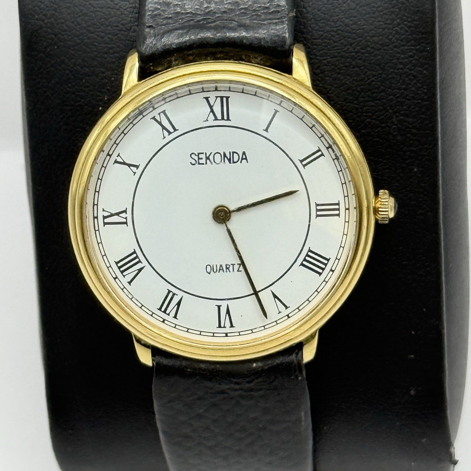 31mm Working Sekonda Quartz Gold Plated Leather Strap Quartz Watch New Battery