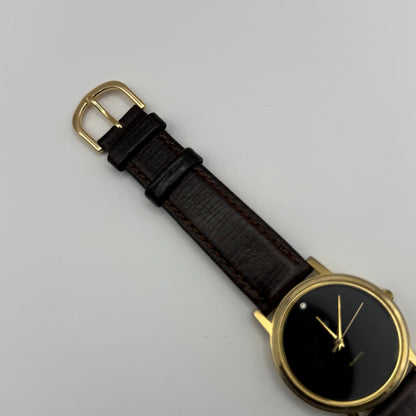 Jules Legassi Unisex Quartz Watch Genuine Diamond Black Dial Japan Working 34mm