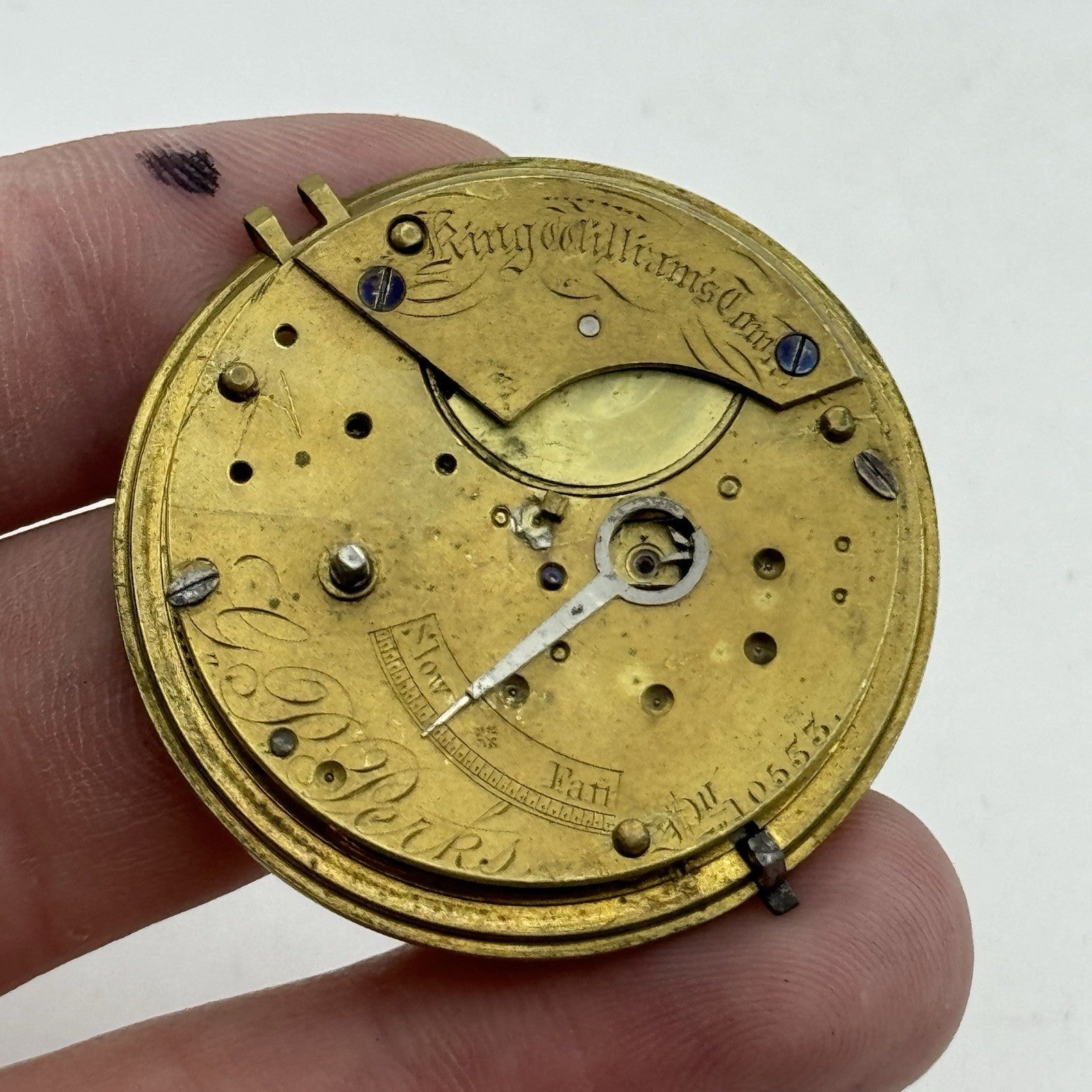 39.2mm Antique G P Perks King Williams Town Fusee Pocket Watch Movement PARTS