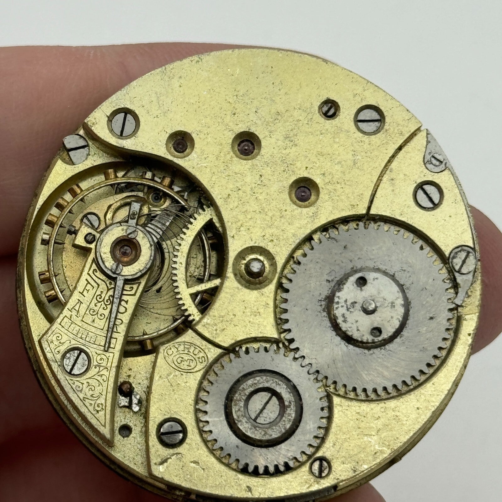 43.1mm Antique Open Face Cyrus GT Pocket Watch Movement PARTS REPAIR