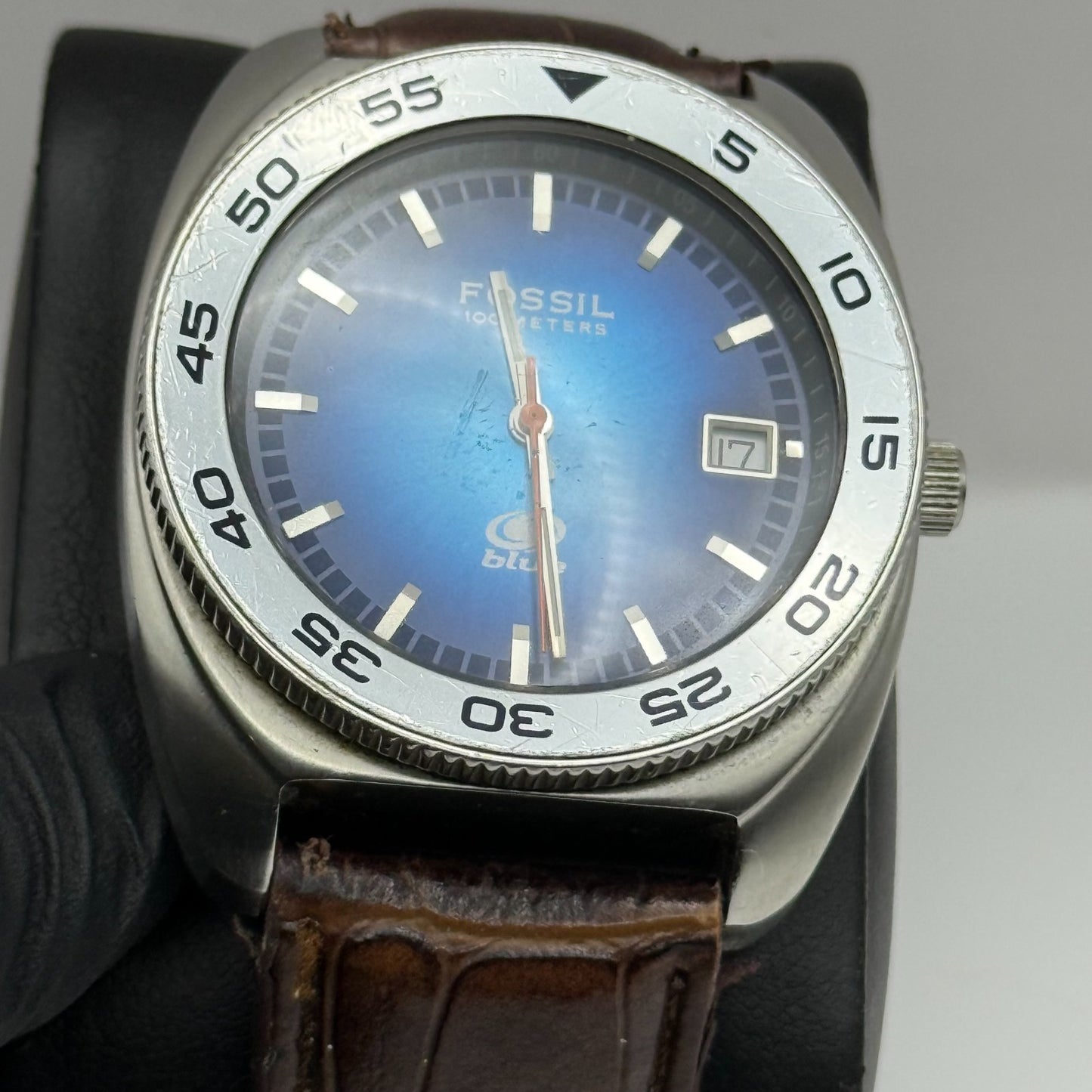 Fossil Blue 100 Meters Men’s Watch Quartz AM-3680 Date Dial Steel Working 38mm