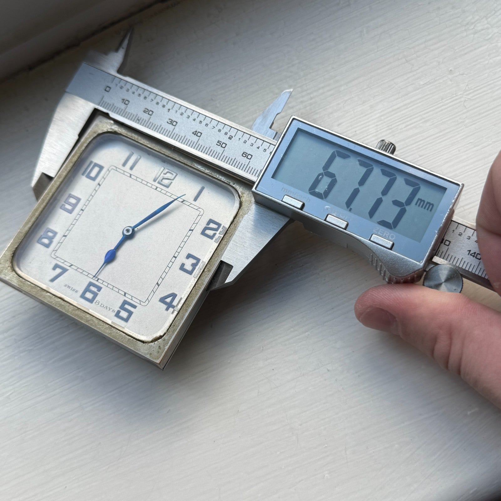 Vintage 8-Day Clock Square Unusual Metal Dore Fab Suisse 6 Jewels To Repair