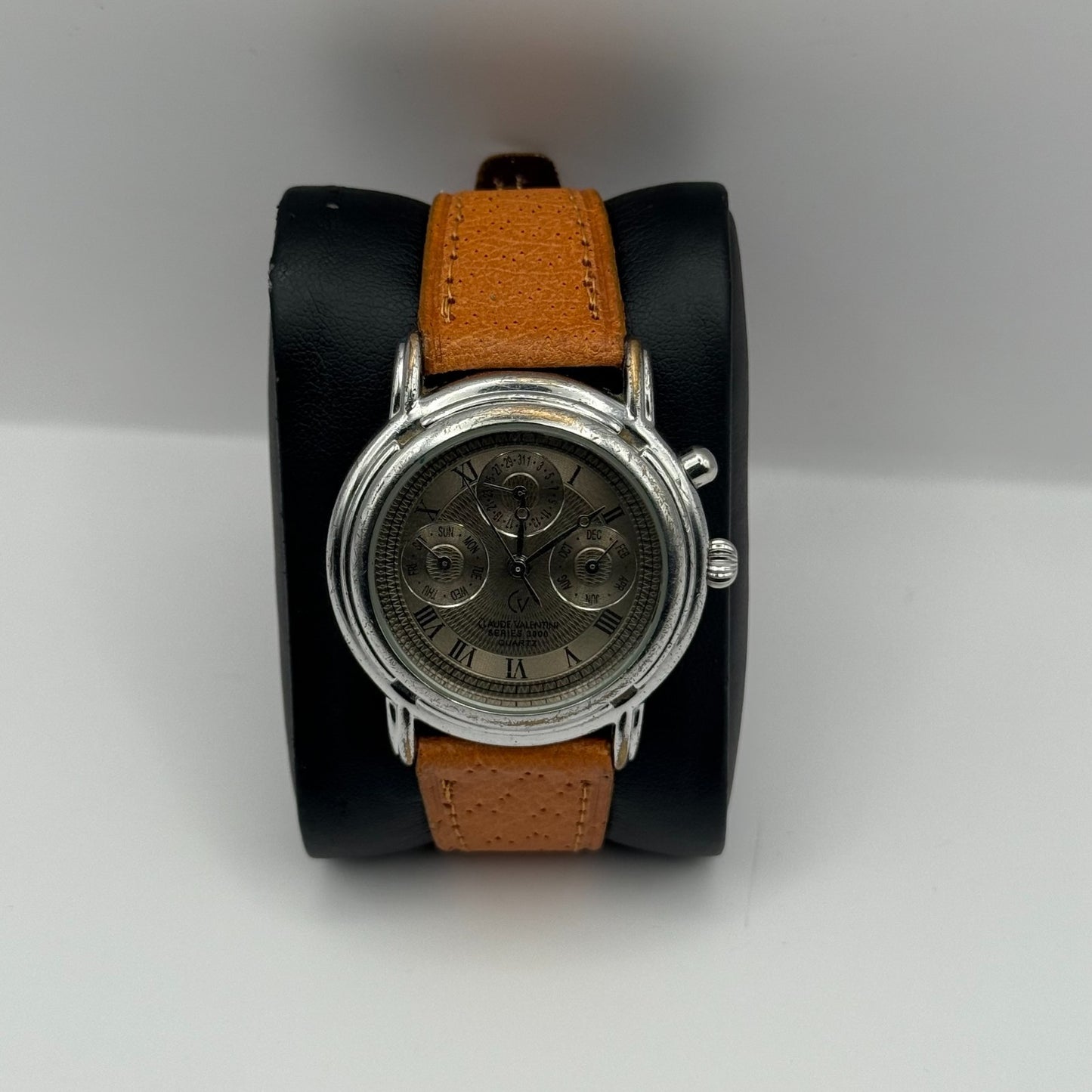 Claude Valentini Series 3000 Men's Quartz Watch Tan Leather Strap Working 36mm