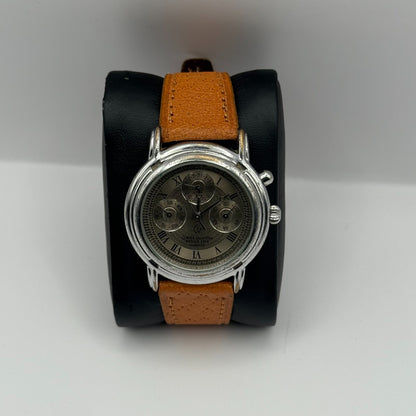 Claude Valentini Series 3000 Men's Quartz Watch Tan Leather Strap Working 36mm