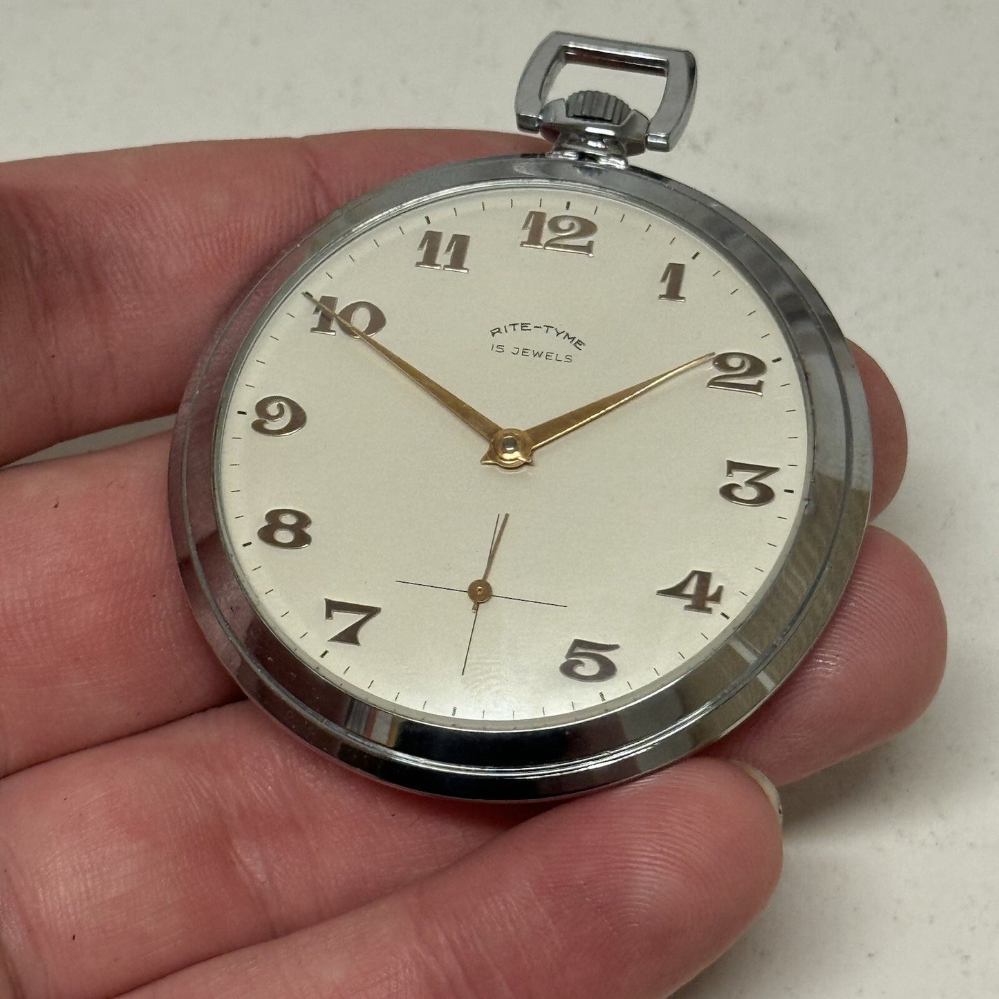 49mm Vintage NEW OLD STOCK Rite - Tyme Open Face Subdial Pocket Watch TO SERVICE