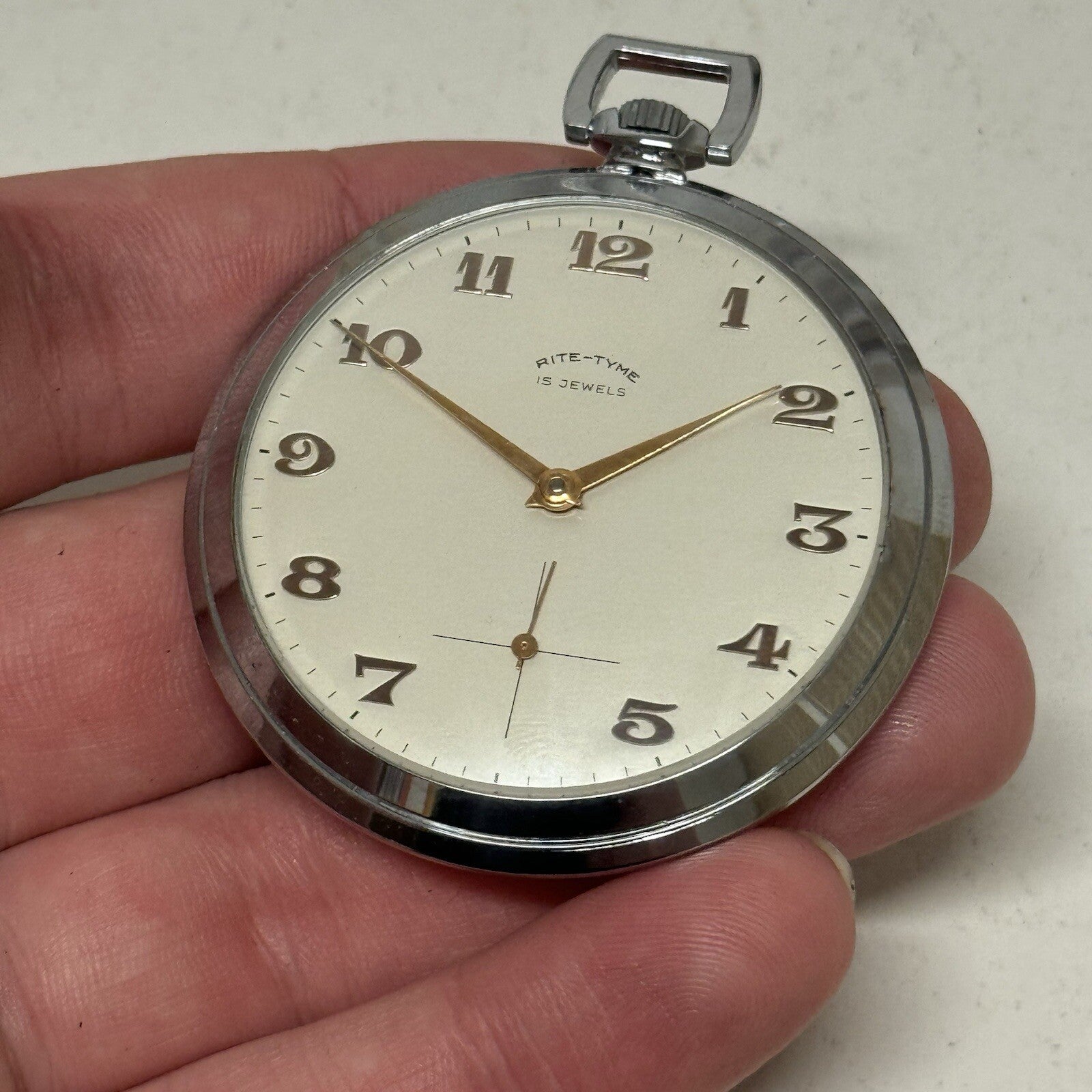 49mm Vintage NEW OLD STOCK Rite - Tyme Open Face Subdial Pocket Watch TO SERVICE