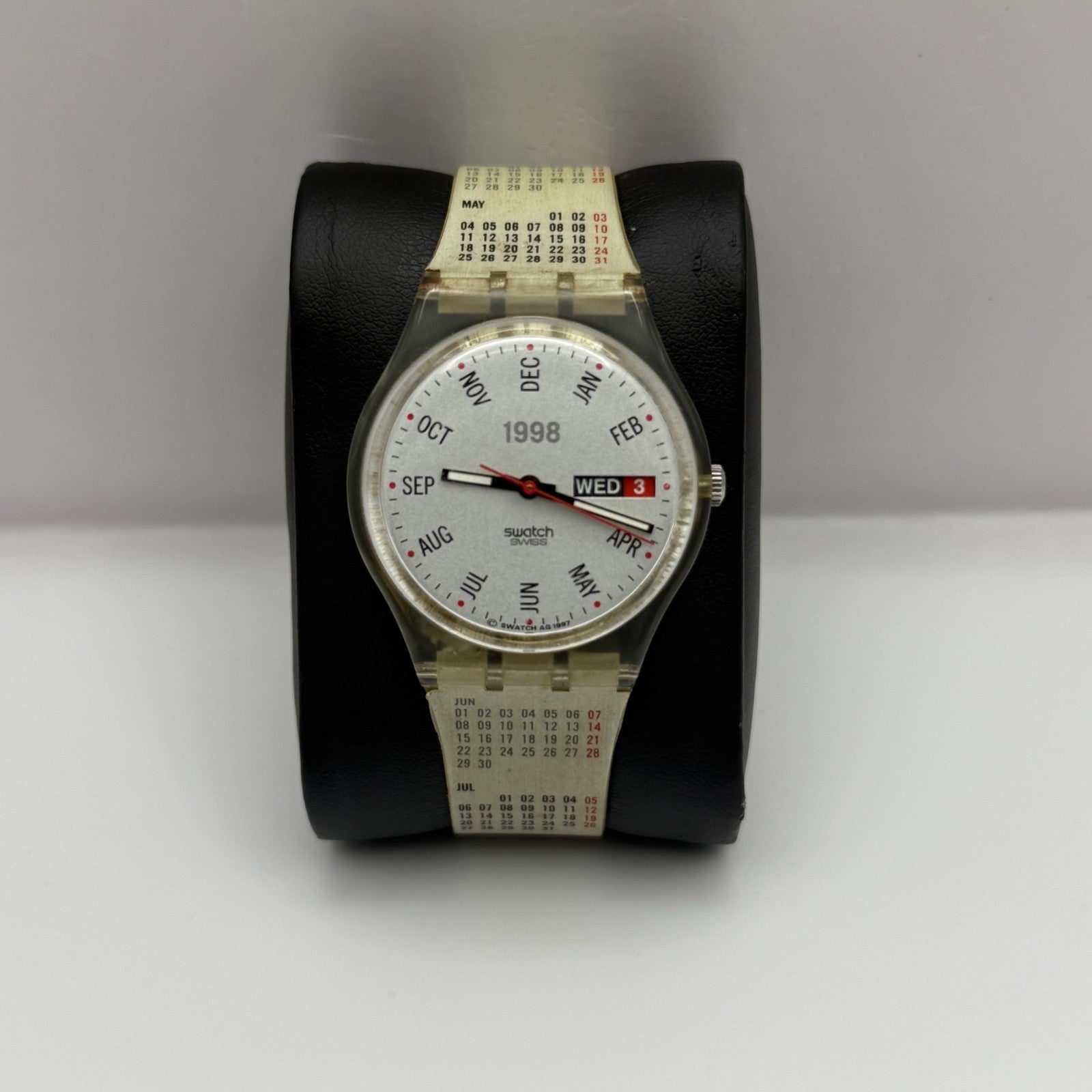 1998 Swatch Calendarium GK726 Quartz Watch Date White Dial Swiss + Box 33mm