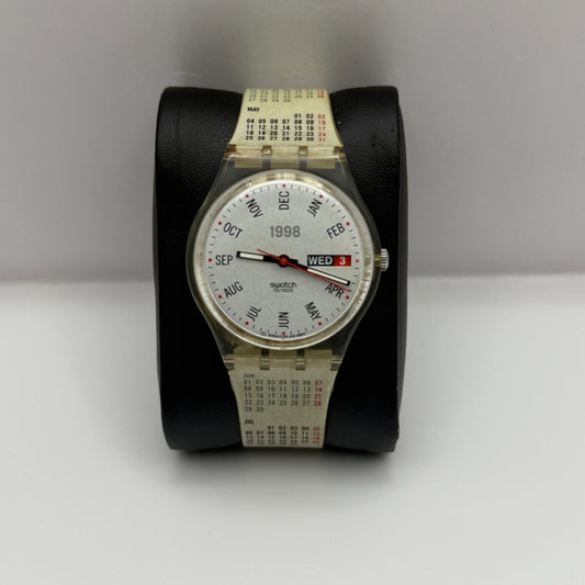 1998 Swatch Calendarium GK726 Quartz Watch Date White Dial Swiss + Box 33mm