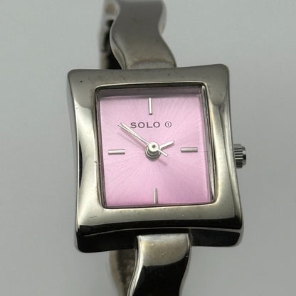 Solo Ladies Quartz Watch Pink Dial Silver Tone Bangle Working 20mm 6 Inches