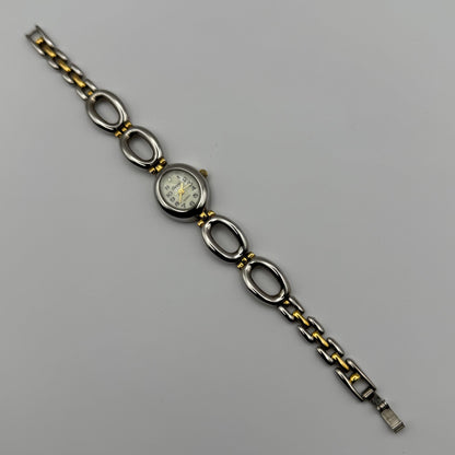 Carvel Ladies Quartz Watch MOP Oval Dial Silver Gold Tone Bracelet Working 19mm