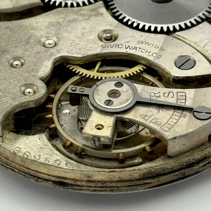 42.8mm Vintage Civic Watch Co 7 Jewels Swiss Hunter Pocket Watch Movement PARTS
