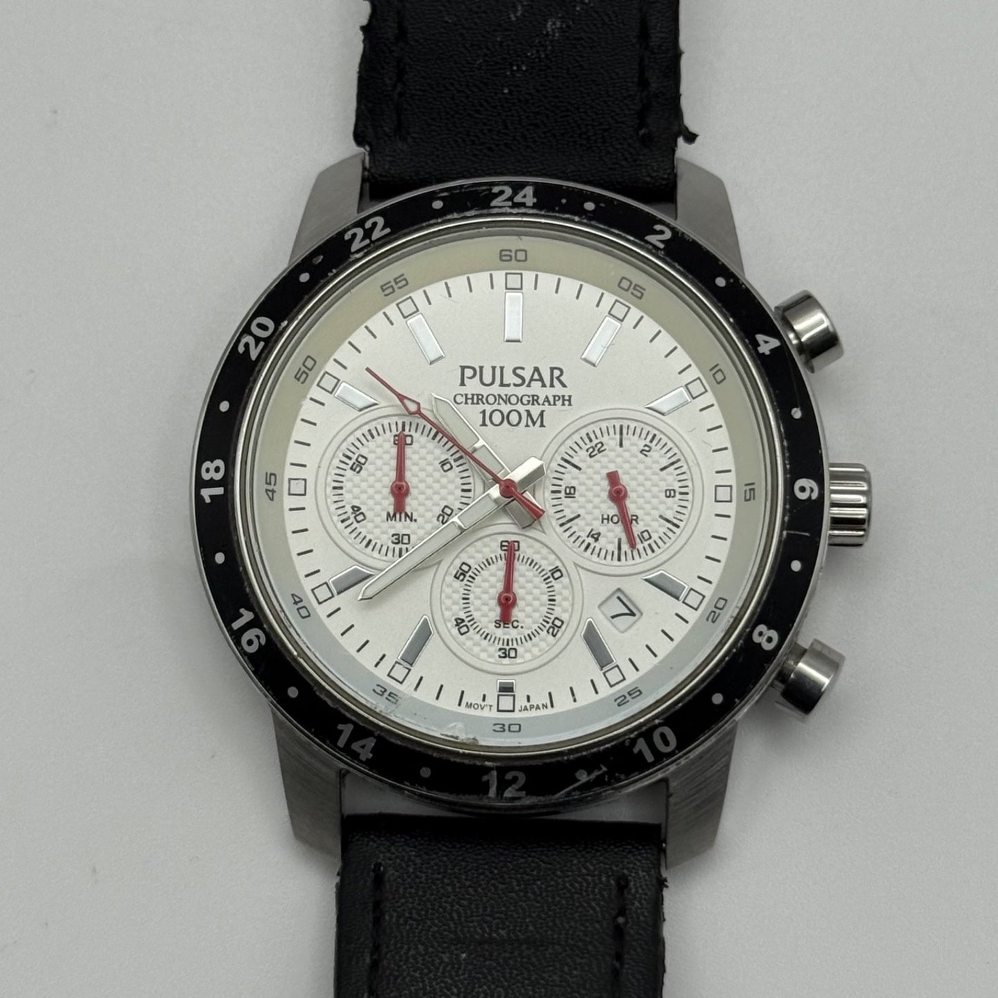 Pulsar Chronograph 100M Watch Men's Quartz VD53-X055 Working 43mm Japan Steel