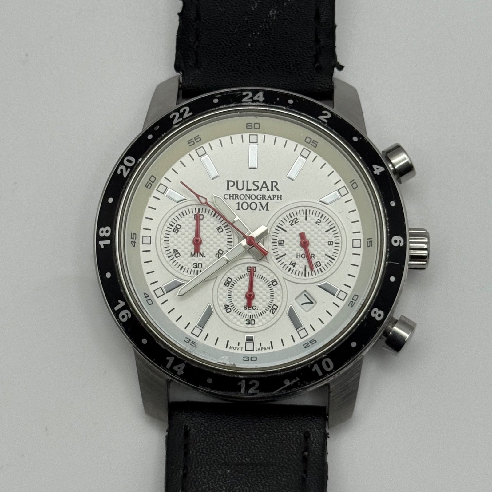 Pulsar Chronograph 100M Watch Men's Quartz VD53-X055 Working 43mm Japan Steel
