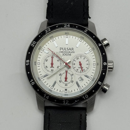 Pulsar Chronograph 100M Watch Men's Quartz VD53-X055 Working 43mm Japan Steel