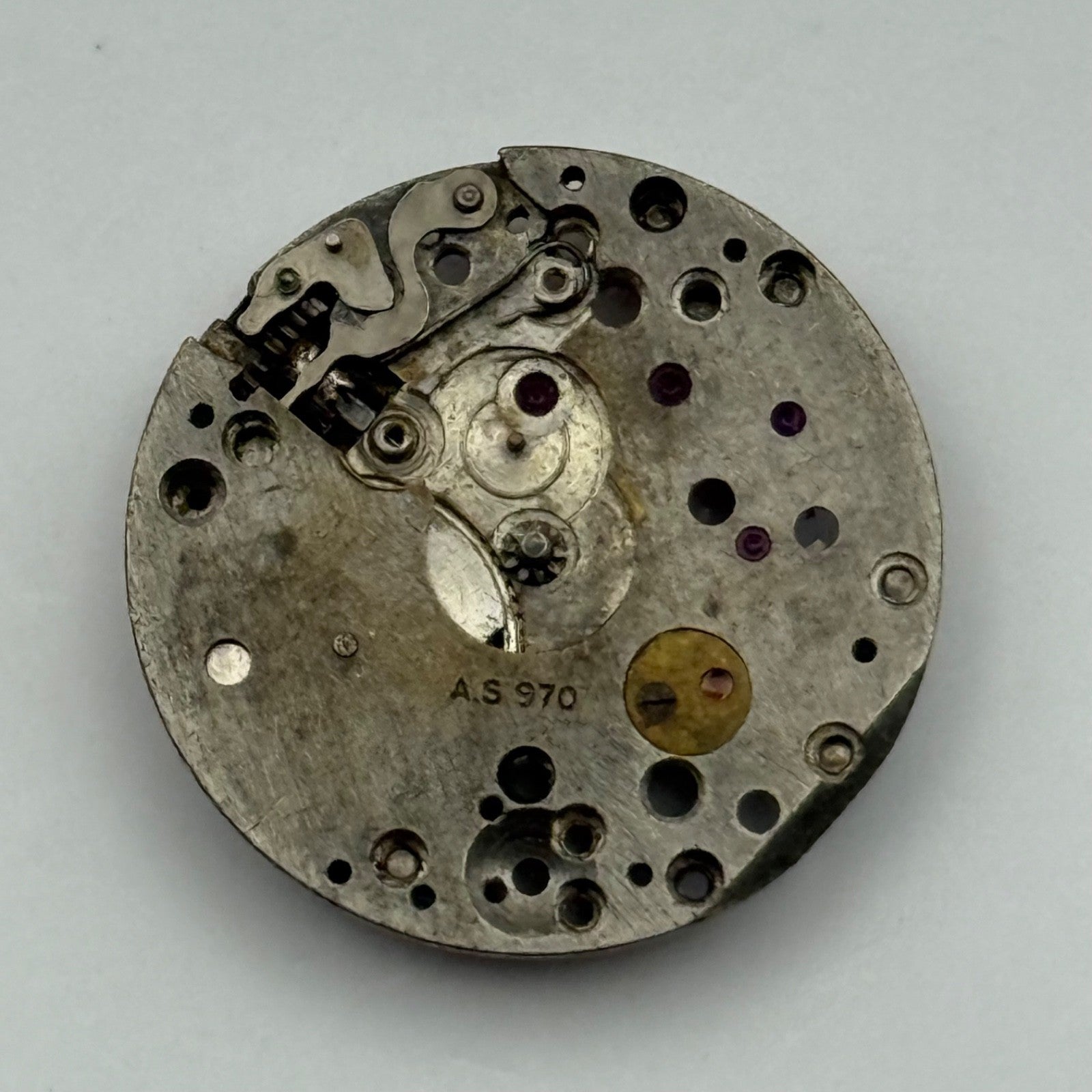 AS 970 Watch Movement Manual Wind Vintage Swiss Incomplete Parts Repair 19.6mm