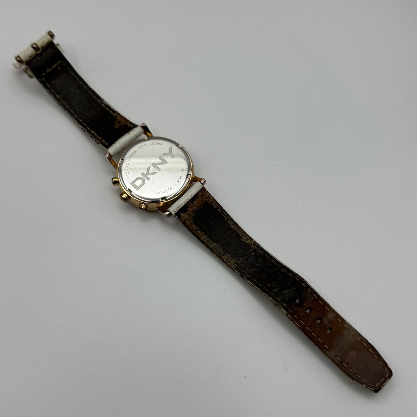 DKNY Chronograph Watch Mother Of Pearl Quartz Leather NY-4578 Date Dial 36mm