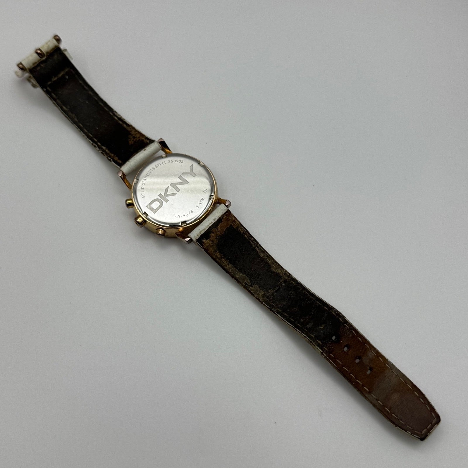 DKNY Chronograph Watch Mother Of Pearl Quartz Leather NY-4578 Date Dial 36mm