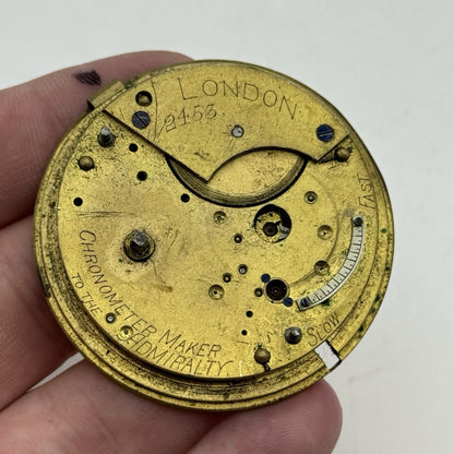 50.1mm Antique Chronometer Maker London Fusee Pocket Watch Movement - PARTS