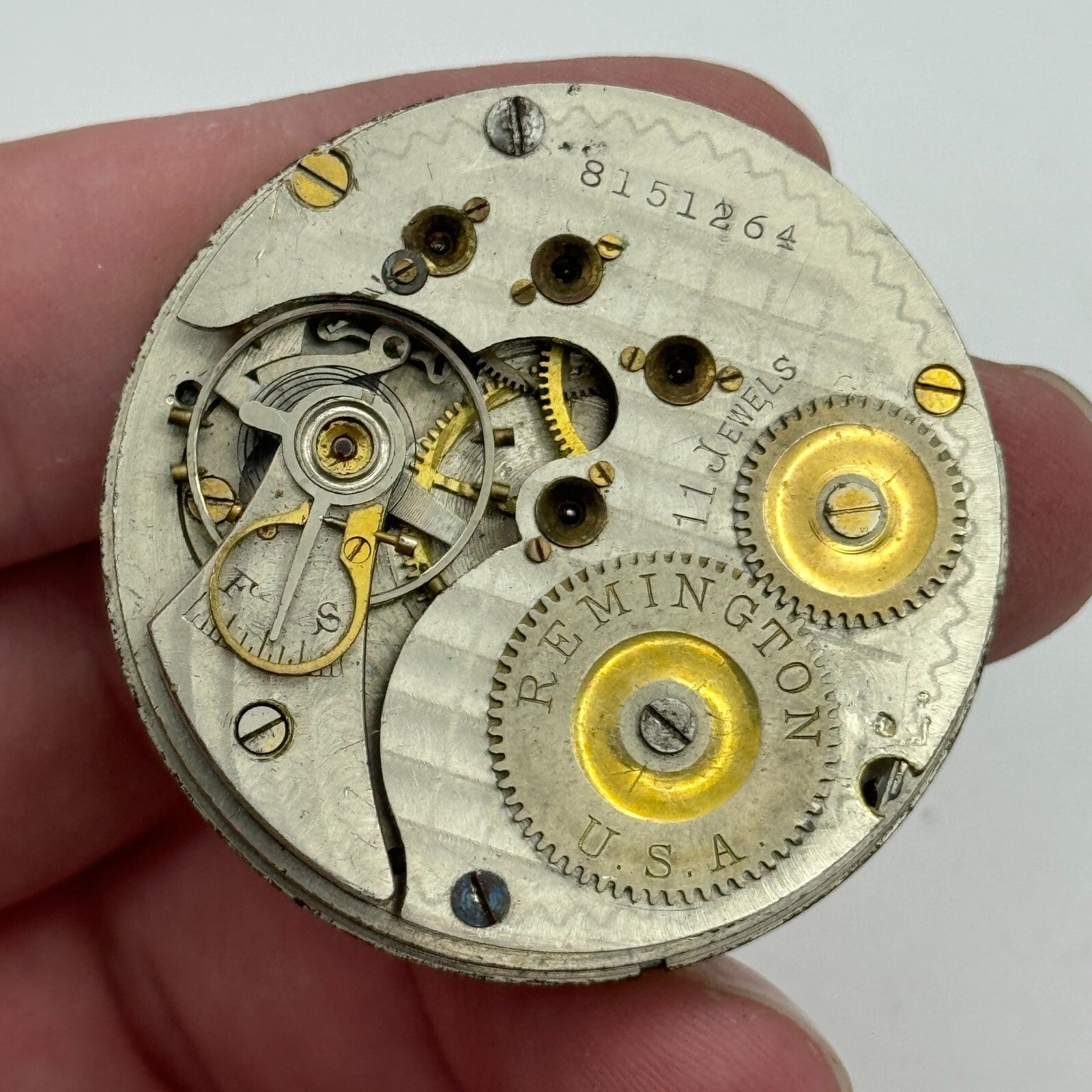 43.1mm Antique Remington USA 11 Jewels Hunter Pocket Watch Movement PARTS SPARES