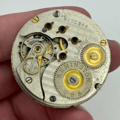 43.1mm Antique Remington USA 11 Jewels Hunter Pocket Watch Movement PARTS SPARES