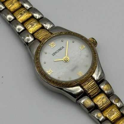 20mm Working Ladies Sekonda Two Tone White Dial Japan Quartz Watch 6.75 Inches