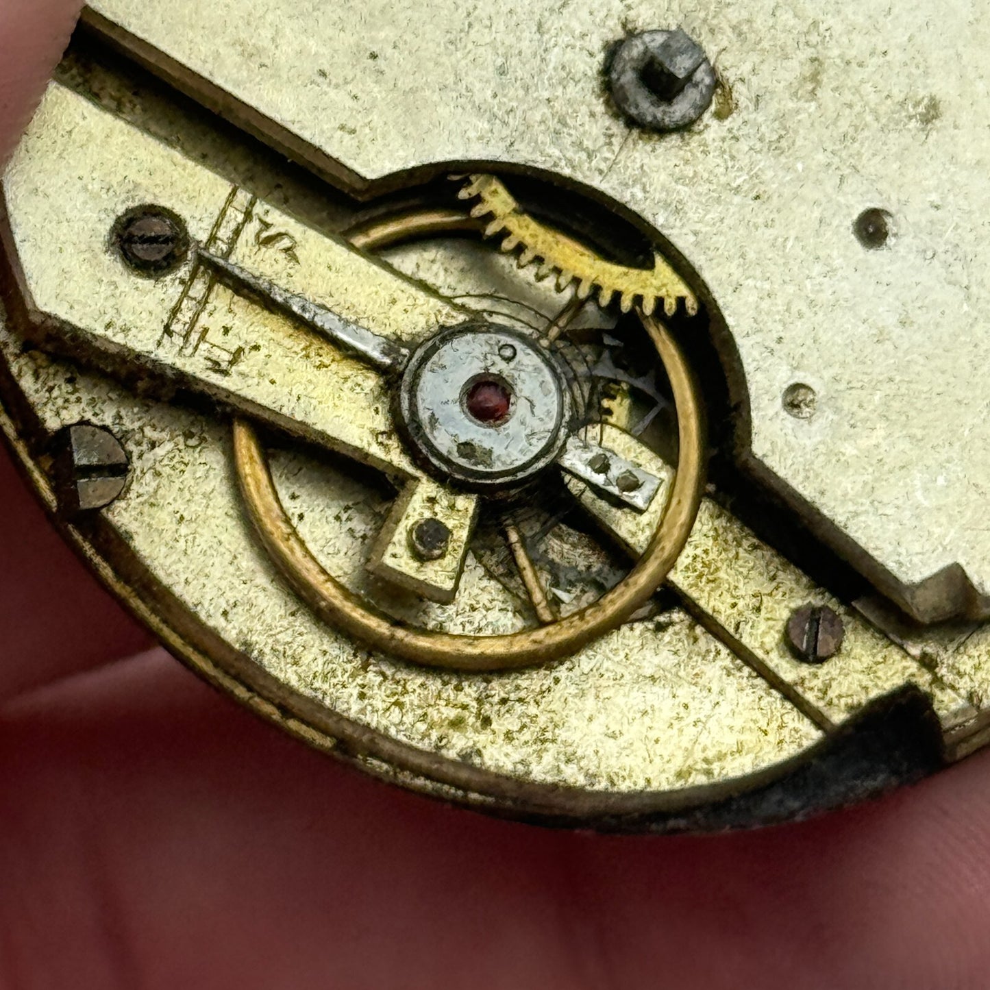 47.6mm Antique Unidentified Key Wound Pocket Watch Movement Dial PARTS REPAIR
