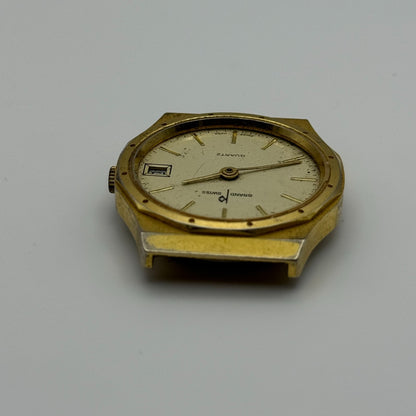 EB 870.111 Grand Swiss Quartz Watch Gold Tone Date 33mm UNTESTED PARTS REPAIR