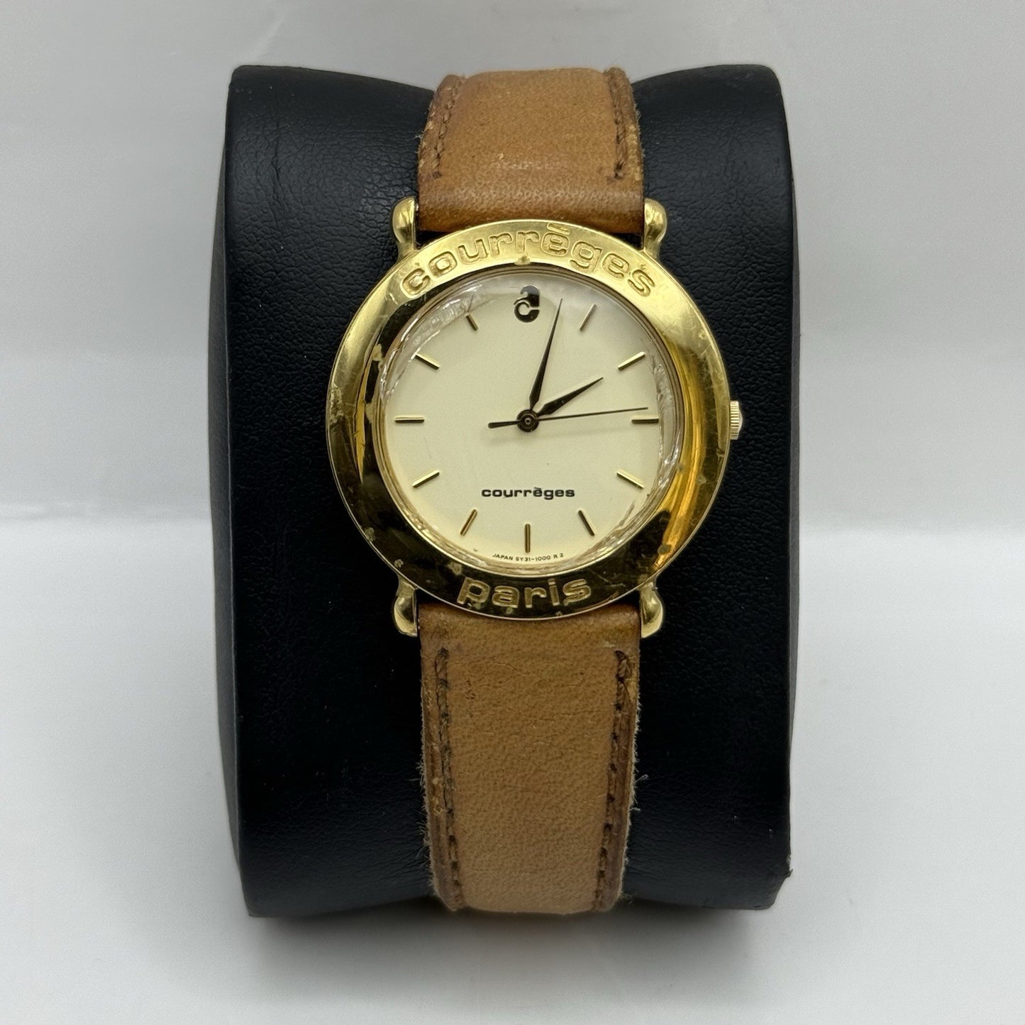 30mm Working Ladies Vintage Courreges Paris 5Y31-1000 Gold Plated Quartz Watch