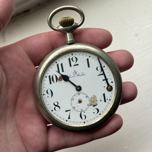 St Martin Oversized Pocket Watch Vintage / Antique Sub Seconds For Parts 67mm
