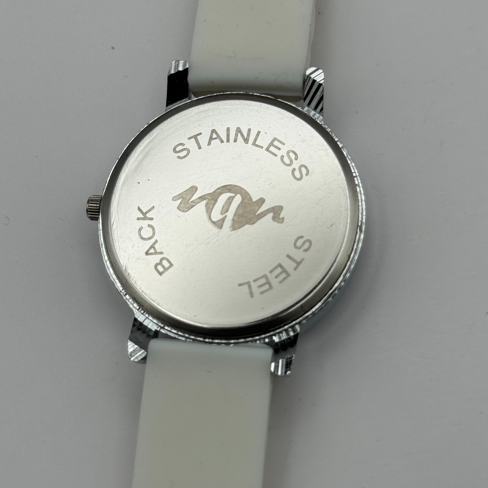 Ladies Fashion Quartz Watch Rhinestone Silver Tone White Strap Working 39mm