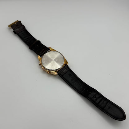 Lorus Chronograph Mens Watch 100M Quartz VD53-X024 Leather Strap 43mm Japan