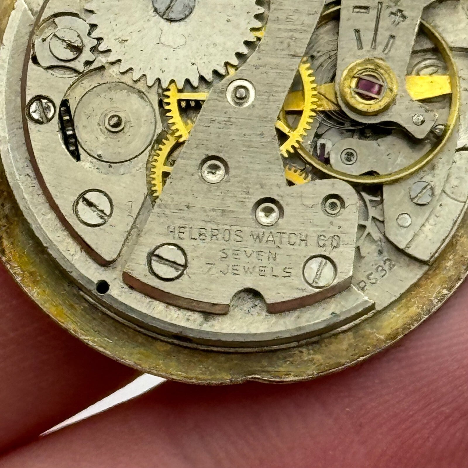25.9mm Helbros PS32 Manual Wind Swiss 7 Jewels Watch Movement Vintage PARTS
