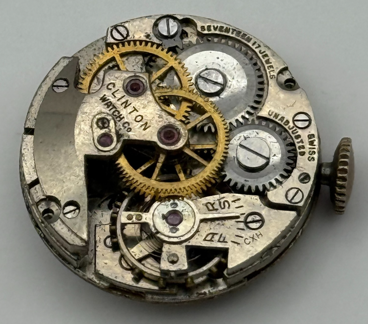 Clinton Sweep Seconds Watch Movement Running Manual Wind Vintage Parts 19.7mm