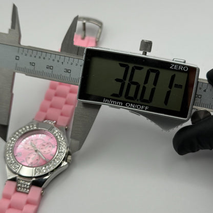 Eve Mon Crois Ladies Quartz Watch Pink Dial Crystal Accents Japan Working 36mm