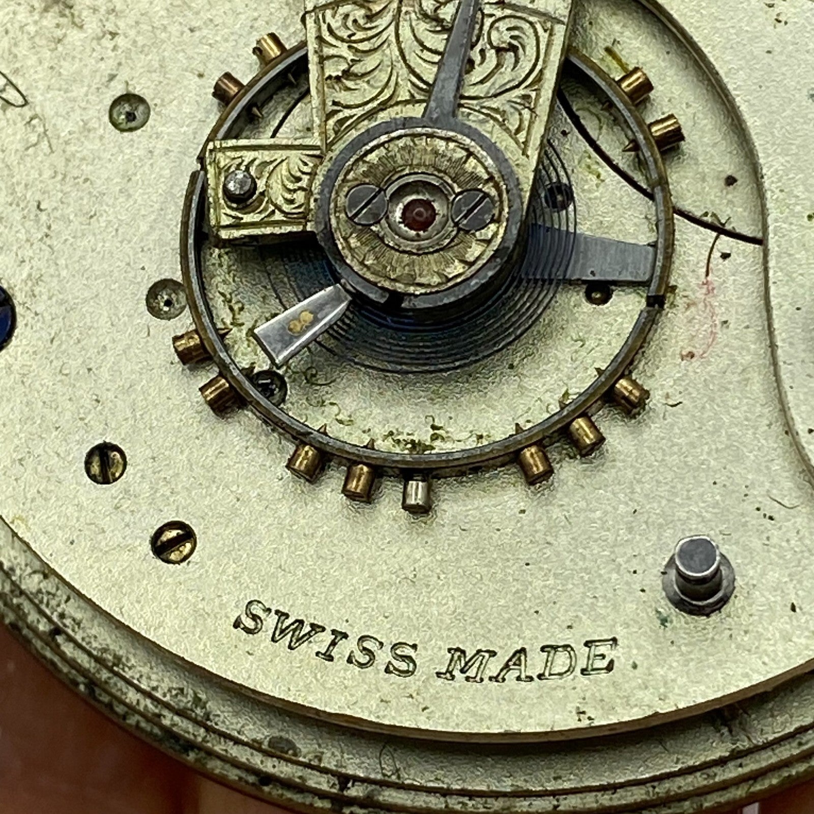 46.9mm Antique H Samuel Manchester Key Wound Swiss Pocket Watch Movement PARTS